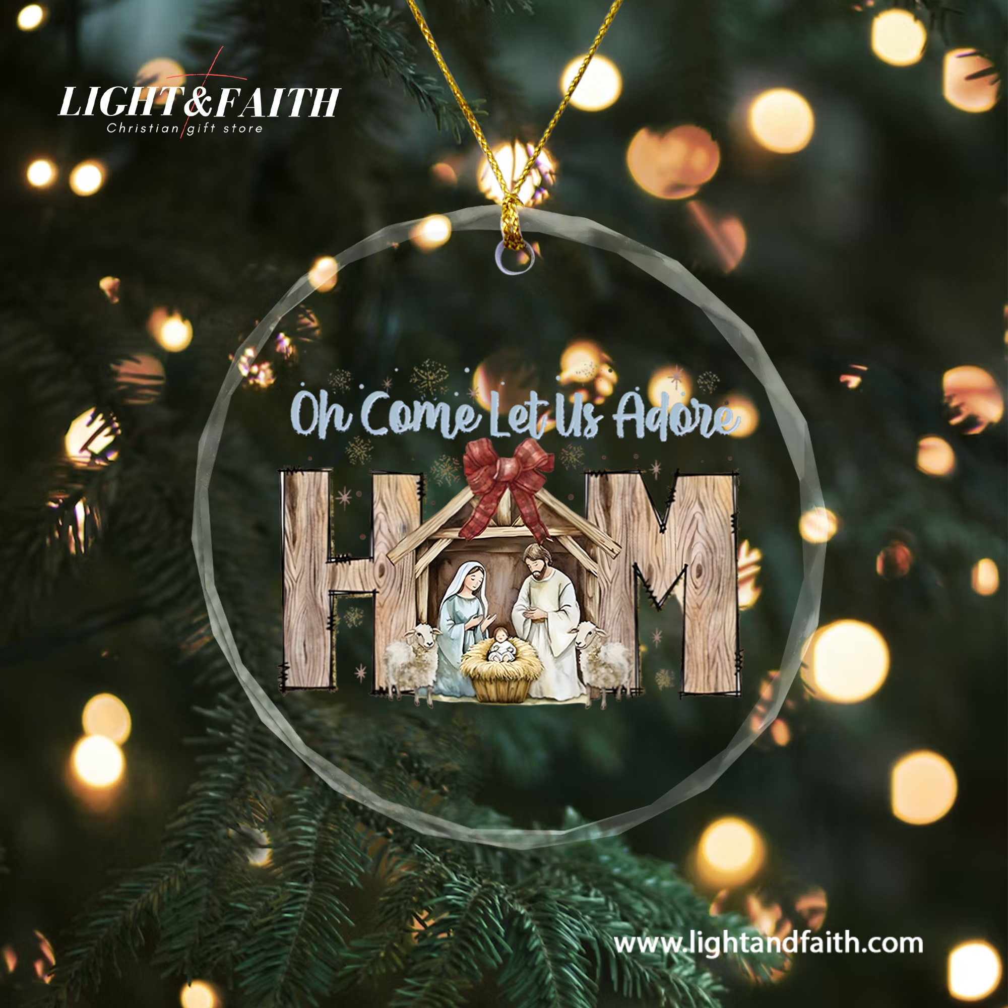 Oh Come Let Us Adore Him Glass Ornament, Nativity Scene Christmas Decor, Holy Family Ornament, Christian Faith Gift, Religious Christmas Tree Decoration DCLAF50